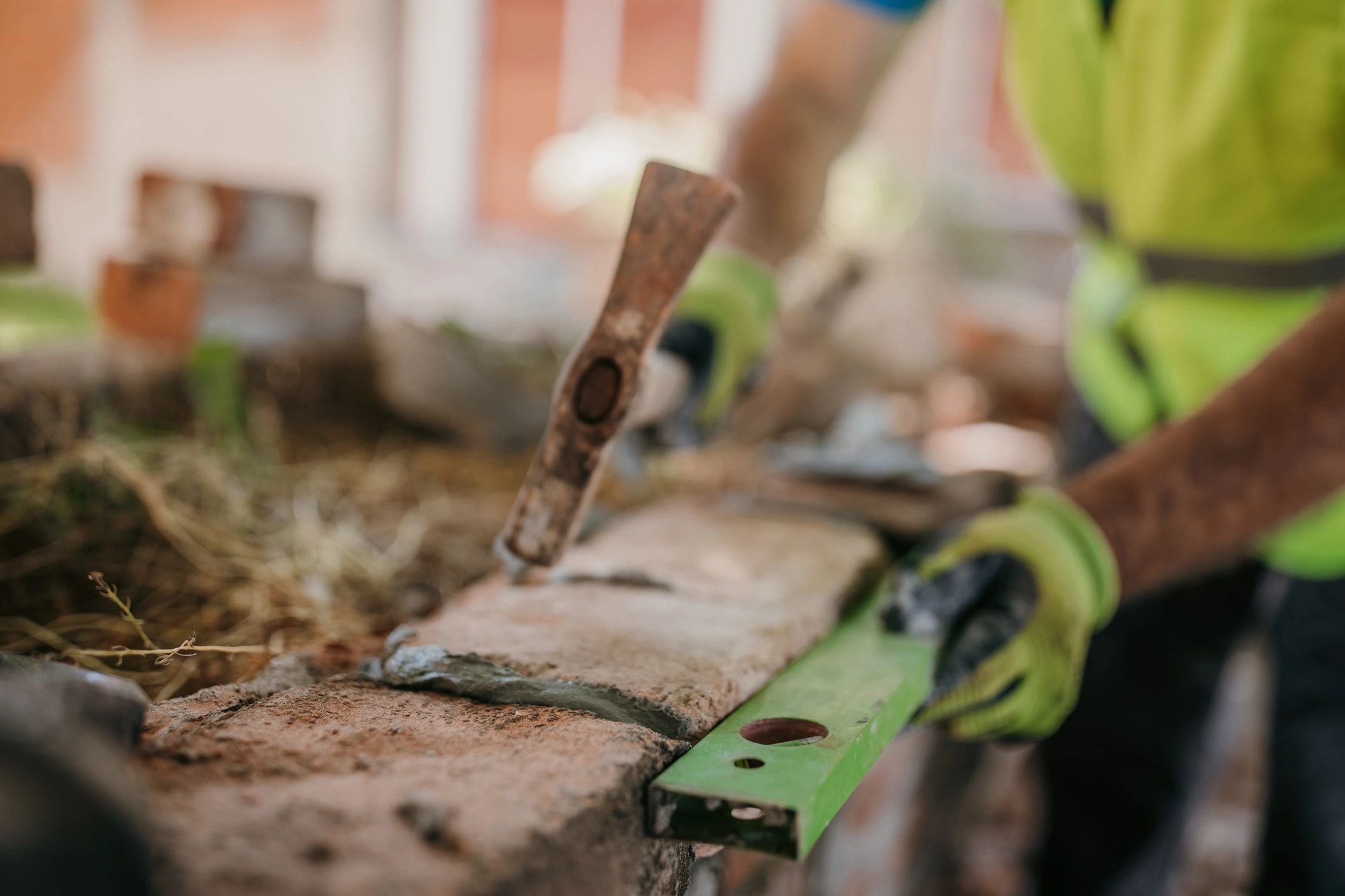 Close-up of masonry work and mortar joints