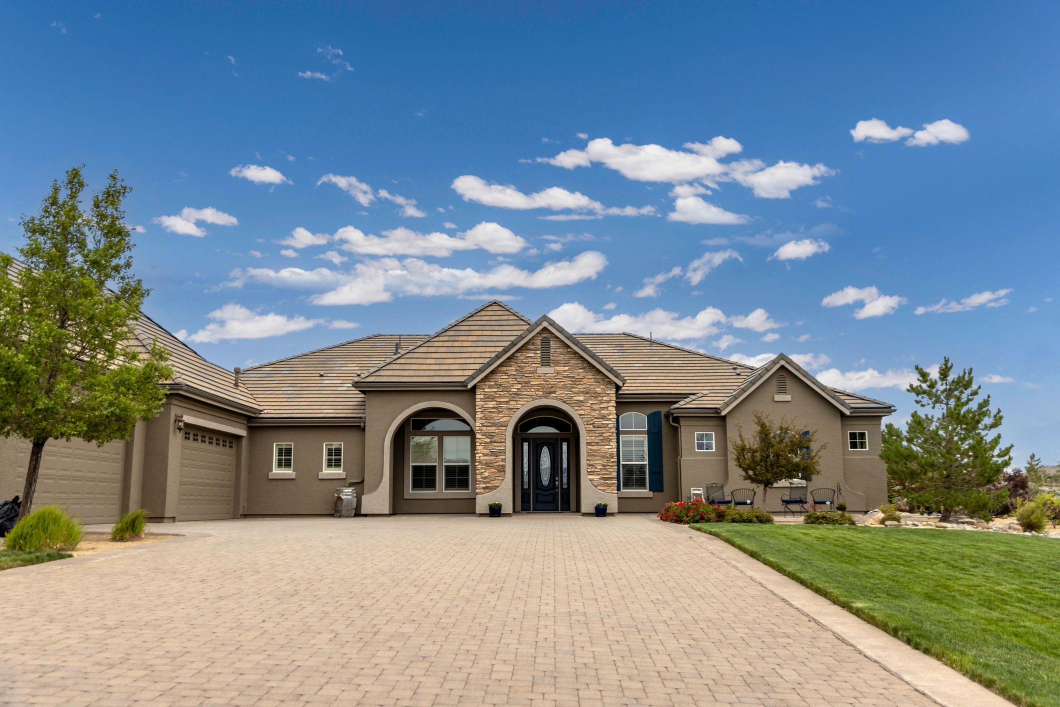 Updated home exterior with clean masonry details
